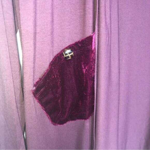 Mina et Bina Cardigan Open Front Lightweight Plum XL Velvet Pockets - Picture 4 of 9